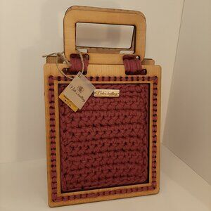 Wooden and Cherry Color Crochet Rectangular Bag